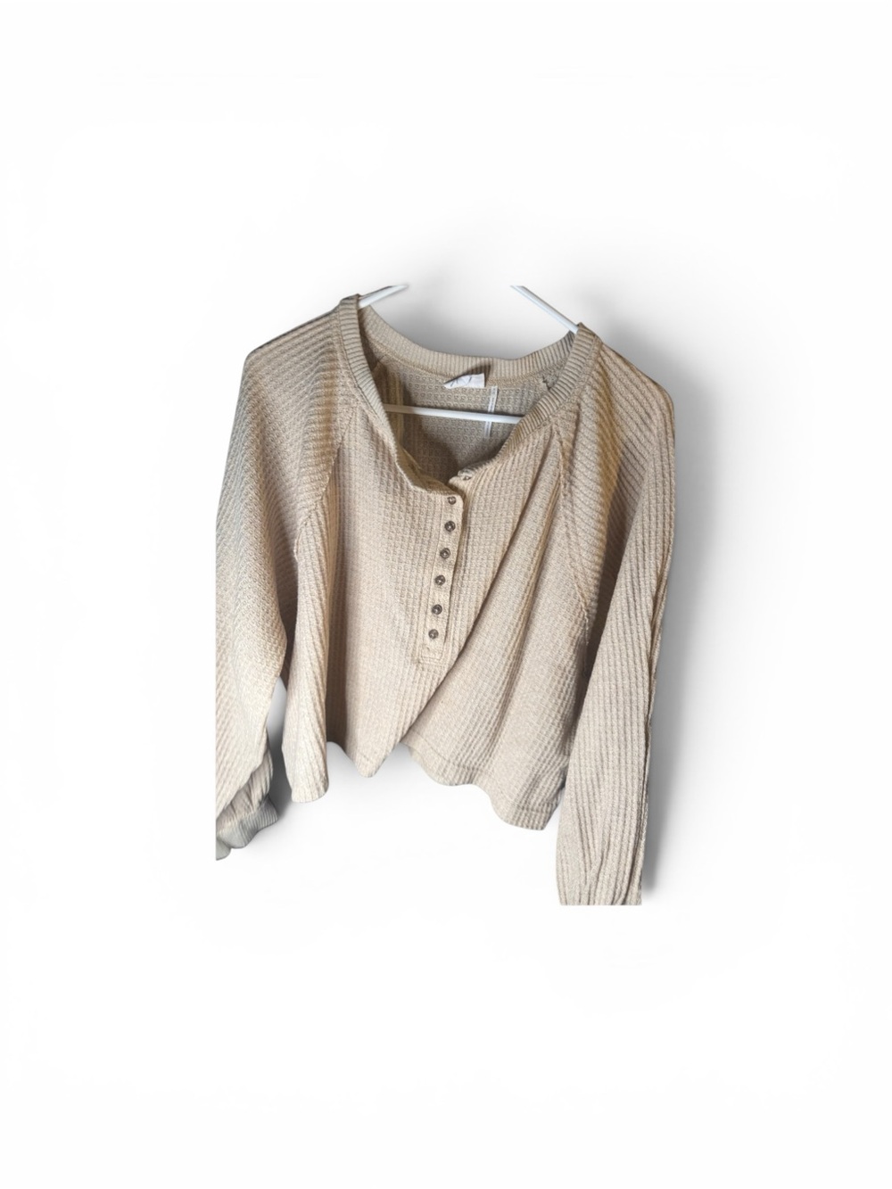 Urban Outfitters Beige Waffle Knit Henley Sweatshirt